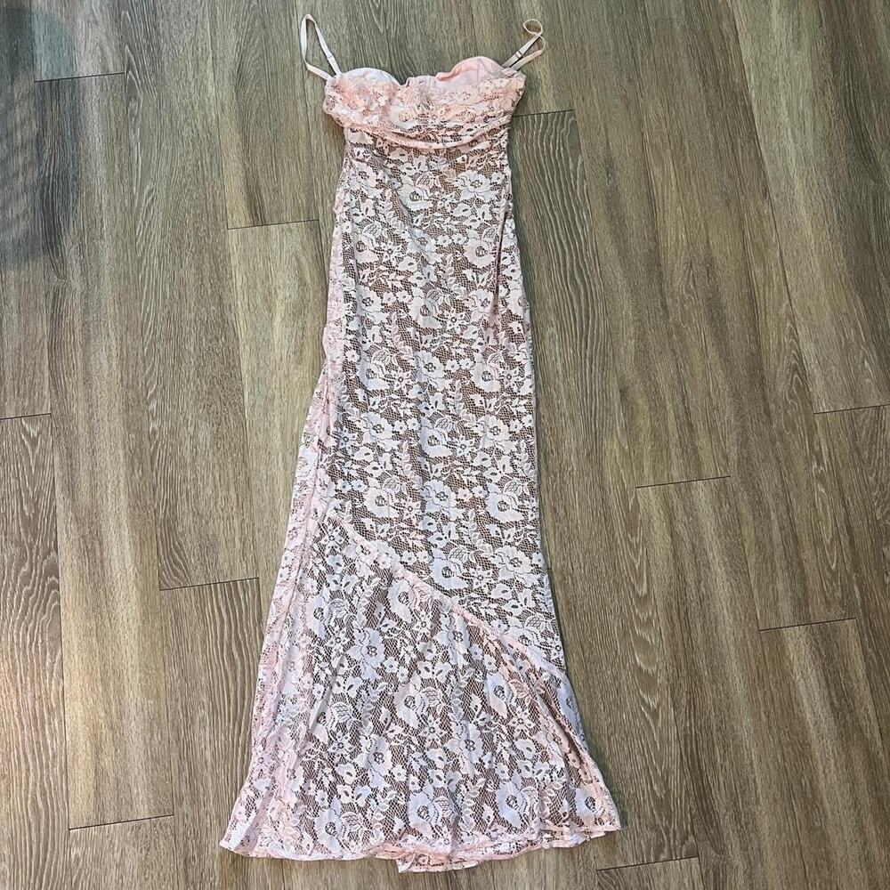 House of CB ' Azzurra' Rose Pink Lace Godet Gown